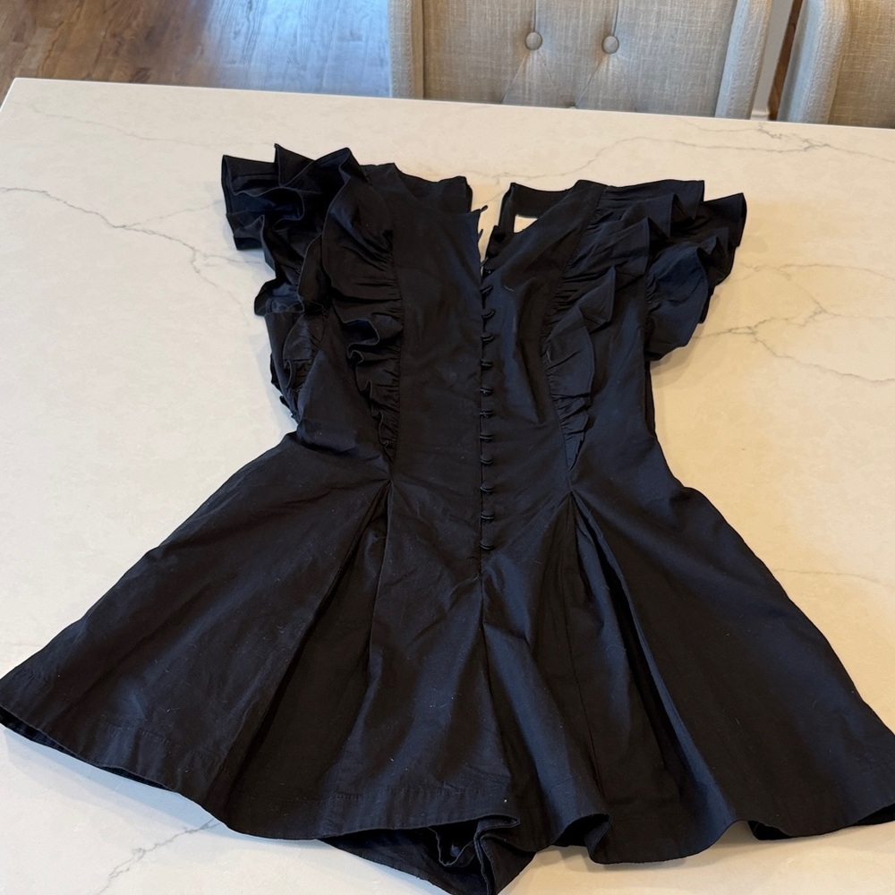 Maeve  Ruffle- Sleeve Button-Front Romper